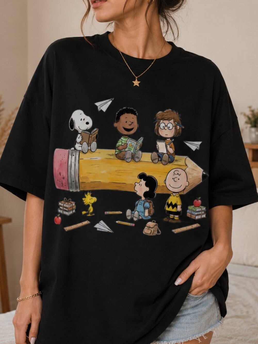 Back to School Cartoon Graphic Tee, Cute School Friends Shirt
